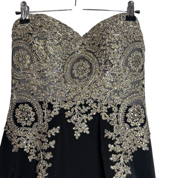 Night Studio Strapless Evening Gown Size 6 Black Gold Beaded Embellished Prom - Picture 5 of 10